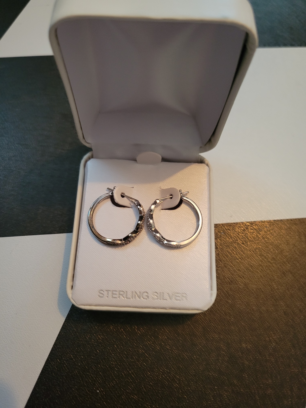 Sterling Silver Textured Hoop Earrings - Classic Silver